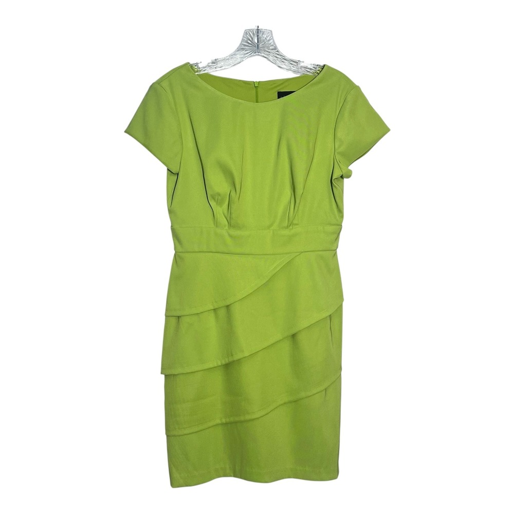 Connected‎ Petite Green Tiered Dress Womens Short Sleeve Career Party Cocktail